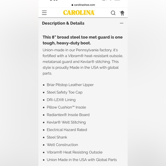 Carolina INTERNAL HI MET GUARD STEEL TOE HEAVY DUTY WORK BOOT sells for $309.99 - Picture 12 of 14